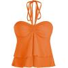 imageMilumia Women Tie Front Ruched Tube Tops Y2k Ruffle Going Out Halter TopsOrange