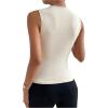 imageMilumia Womens Casual Ruched Mock Neck Tank Top Sleeveless Slim Fit Work Shirt TopsApricot