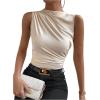 imageMilumia Womens Casual Ruched Mock Neck Tank Top Sleeveless Slim Fit Work Shirt TopsApricot