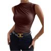 imageMilumia Womens Casual Ruched Mock Neck Tank Top Sleeveless Slim Fit Work Shirt TopsCoffee Brown