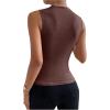 imageMilumia Womens Casual Ruched Mock Neck Tank Top Sleeveless Slim Fit Work Shirt TopsCoffee Brown