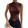 imageMilumia Womens Casual Ruched Mock Neck Tank Top Sleeveless Slim Fit Work Shirt TopsCoffee Brown