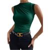 imageMilumia Womens Casual Ruched Mock Neck Tank Top Sleeveless Slim Fit Work Shirt TopsDark Green