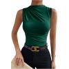 imageMilumia Womens Casual Ruched Mock Neck Tank Top Sleeveless Slim Fit Work Shirt TopsDark Green