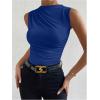 imageMilumia Womens Casual Ruched Mock Neck Tank Top Sleeveless Slim Fit Work Shirt TopsDeep Blue