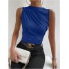 imageMilumia Womens Casual Ruched Mock Neck Tank Top Sleeveless Slim Fit Work Shirt TopsDeep Blue
