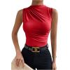 imageMilumia Womens Casual Ruched Mock Neck Tank Top Sleeveless Slim Fit Work Shirt TopsRed