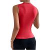 imageMilumia Womens Casual Ruched Mock Neck Tank Top Sleeveless Slim Fit Work Shirt TopsRed