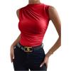 imageMilumia Womens Casual Ruched Mock Neck Tank Top Sleeveless Slim Fit Work Shirt TopsRed