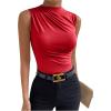 imageMilumia Womens Casual Ruched Mock Neck Tank Top Sleeveless Slim Fit Work Shirt TopsRed