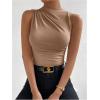 imageMilumia Womens Casual Ruched Mock Neck Tank Top Sleeveless Slim Fit Work Shirt TopsSolid Brown