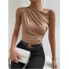 imageMilumia Womens Casual Ruched Mock Neck Tank Top Sleeveless Slim Fit Work Shirt TopsSolid Brown
