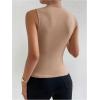 imageMilumia Womens Casual Ruched Mock Neck Tank Top Sleeveless Slim Fit Work Shirt TopsSolid Brown