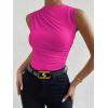imageMilumia Womens Casual Ruched Mock Neck Tank Top Sleeveless Slim Fit Work Shirt TopsSolid Hot Pink