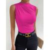 imageMilumia Womens Casual Ruched Mock Neck Tank Top Sleeveless Slim Fit Work Shirt TopsSolid Hot Pink