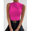 imageMilumia Womens Casual Ruched Mock Neck Tank Top Sleeveless Slim Fit Work Shirt TopsSolid Hot Pink