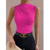 imageMilumia Womens Casual Ruched Mock Neck Tank Top Sleeveless Slim Fit Work Shirt TopsSolid Hot Pink