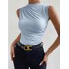 imageMilumia Womens Casual Ruched Mock Neck Tank Top Sleeveless Slim Fit Work Shirt TopsSolid Light Blue