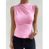 imageMilumia Womens Casual Ruched Mock Neck Tank Top Sleeveless Slim Fit Work Shirt TopsSolid Pink
