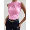 imageMilumia Womens Casual Ruched Mock Neck Tank Top Sleeveless Slim Fit Work Shirt TopsSolid Pink