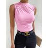 imageMilumia Womens Casual Ruched Mock Neck Tank Top Sleeveless Slim Fit Work Shirt TopsSolid Pink