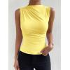 imageMilumia Womens Casual Ruched Mock Neck Tank Top Sleeveless Slim Fit Work Shirt TopsSolid Yellow