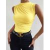 imageMilumia Womens Casual Ruched Mock Neck Tank Top Sleeveless Slim Fit Work Shirt TopsSolid Yellow