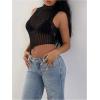 imageMilumia Womens Glitter Sheer Mesh Top Mock Neck Asymertrical See Through Crop Tops Clubbing RaveBlack