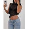 imageMilumia Womens Glitter Sheer Mesh Top Mock Neck Asymertrical See Through Crop Tops Clubbing RaveBlack