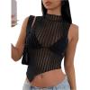 imageMilumia Womens Glitter Sheer Mesh Top Mock Neck Asymertrical See Through Crop Tops Clubbing RaveBlack