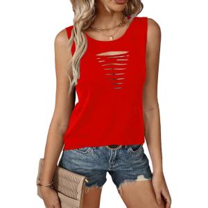 imageMilumia Women Cut Out Rock Ripped Tank Tops Trendy Going Out Concert Tees ShirtsRed