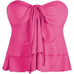 imageMilumia Women Tie Front Ruched Tube Tops Y2k Ruffle Going Out Halter TopsHot Pink