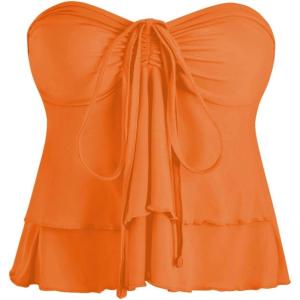 imageMilumia Women Tie Front Ruched Tube Tops Y2k Ruffle Going Out Halter TopsOrange