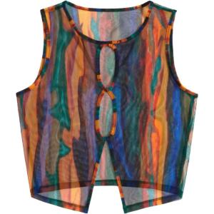 imageMilumia Womens Cutout Sheer Mesh Crop Tank Top Neon Rave Tops FestivalMulticolor